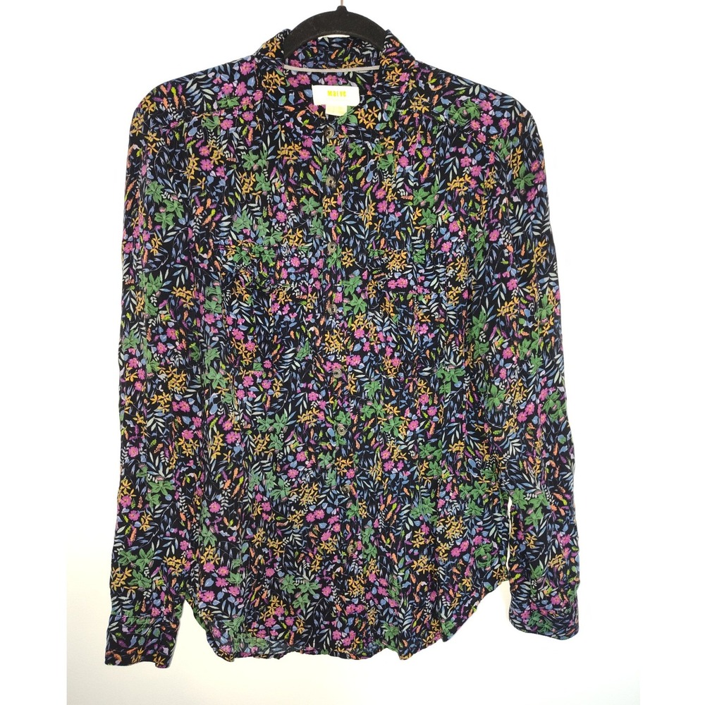 Maeve Anthropologie Womens Floral Button Down Shirt Long Sleeve Rayon Blouse 8